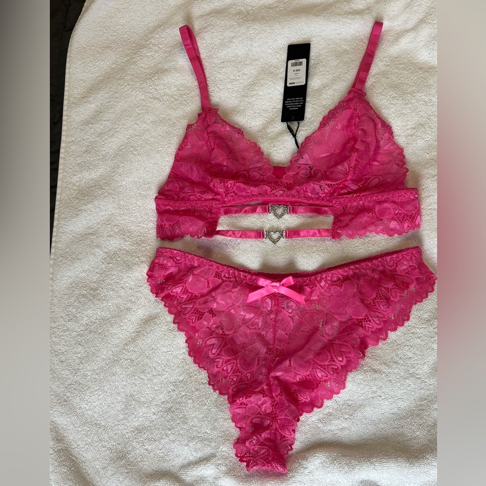 Fashion Nova Hot Pink Lace Bralette and Panty Set